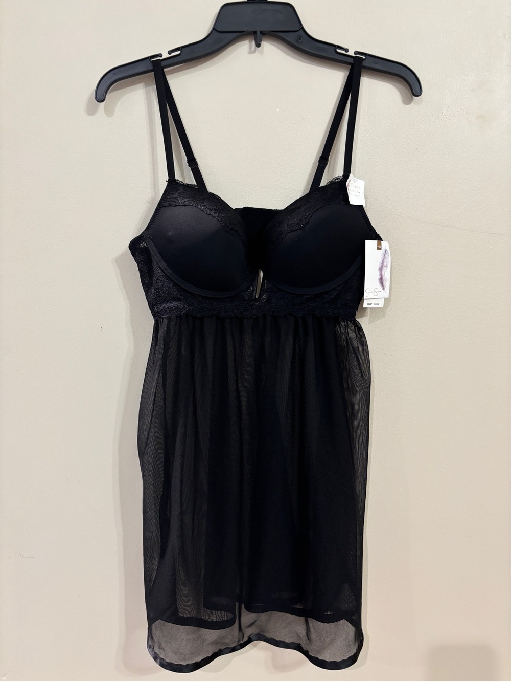 NWT Jessica Simpson Black Lace-Trim Sheer Babydoll Chemise - Women Intimates